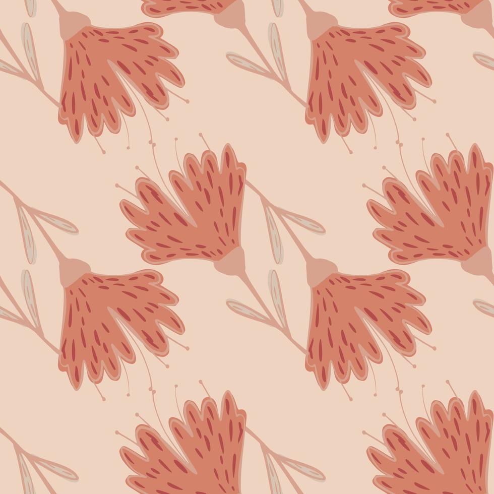 patrón botánico sin fisuras con siluetas de flores silvestres rosas. fondo pastel claro. vector