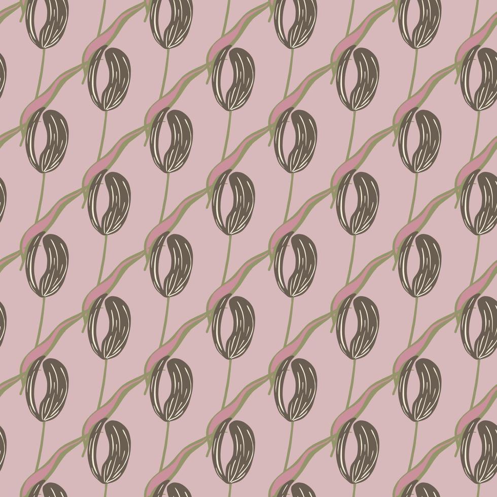 patrón sin costuras dibujado a mano con estampado adornado de pequeñas flores de tulipán simple. fondo rosa pálido. telón de fondo del garabato. vector