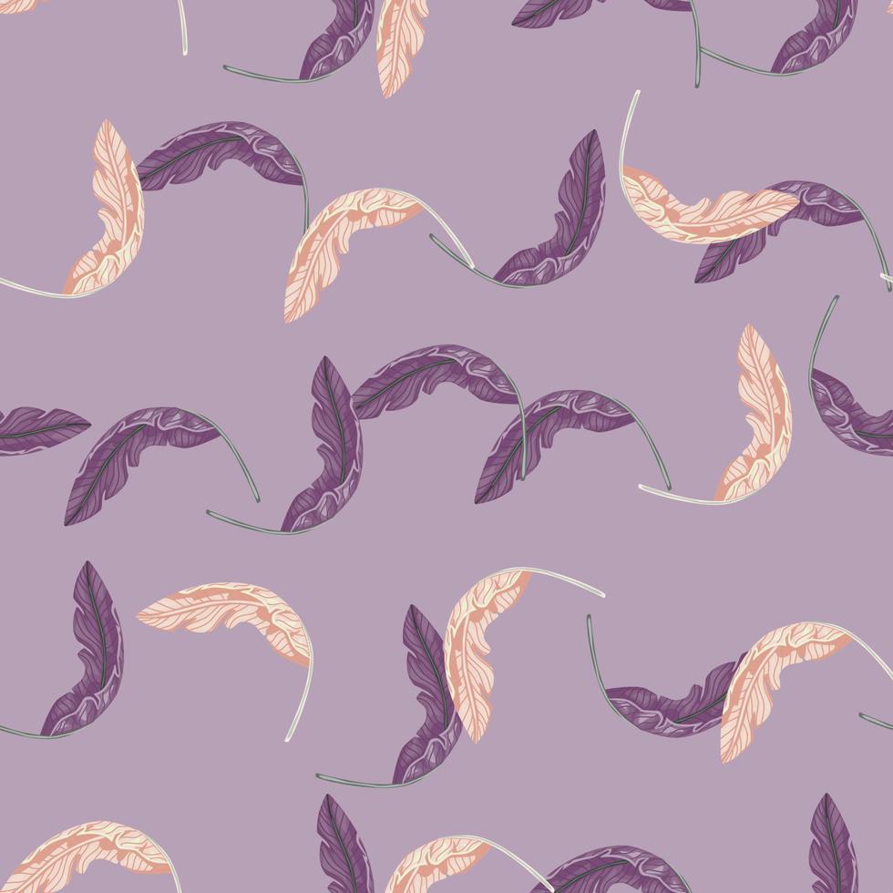 Pastel purple and pink tones seamless pattern with decorative banana leaves random silhouettes. vector