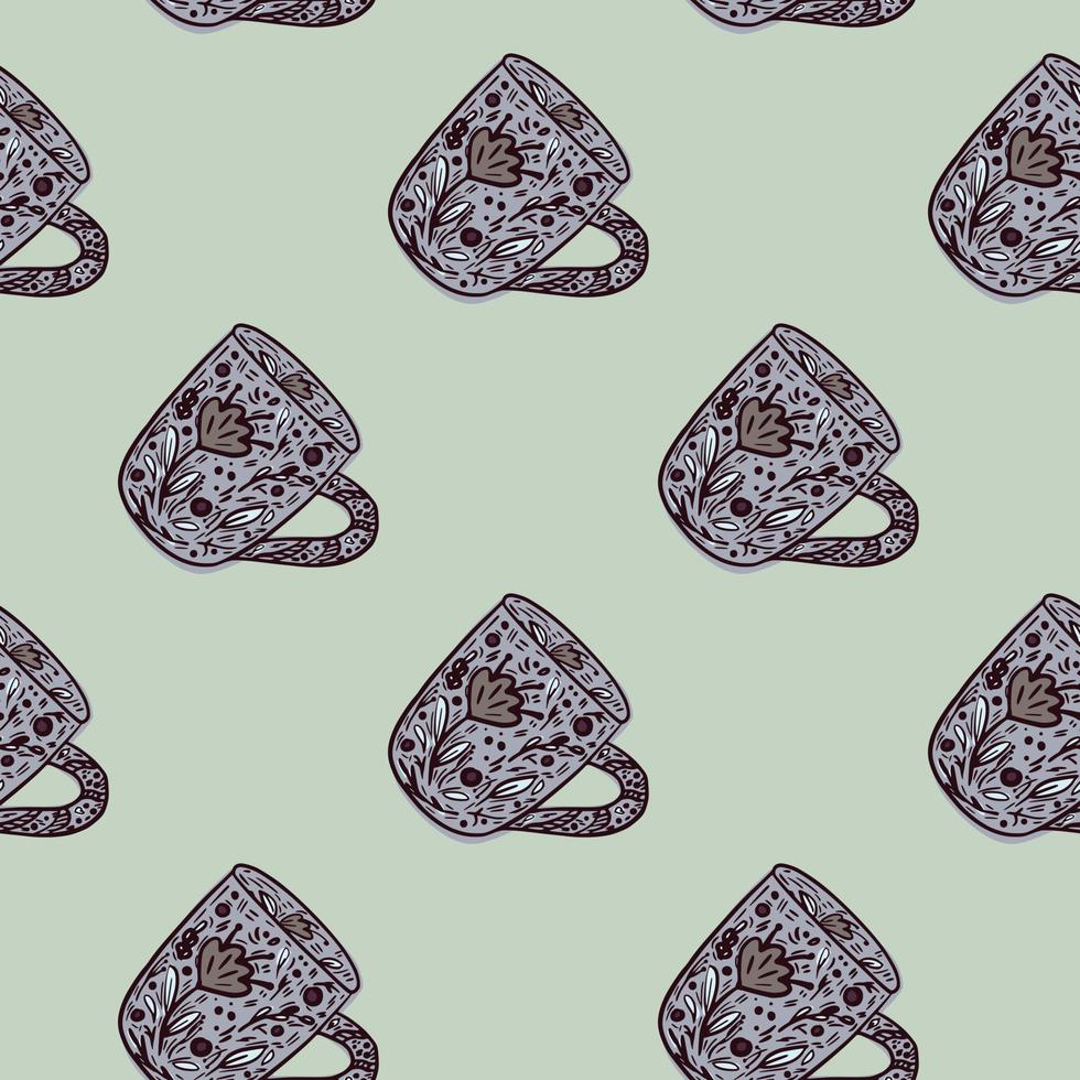 Cute mugs seamless pattern. Background of teatime. vector