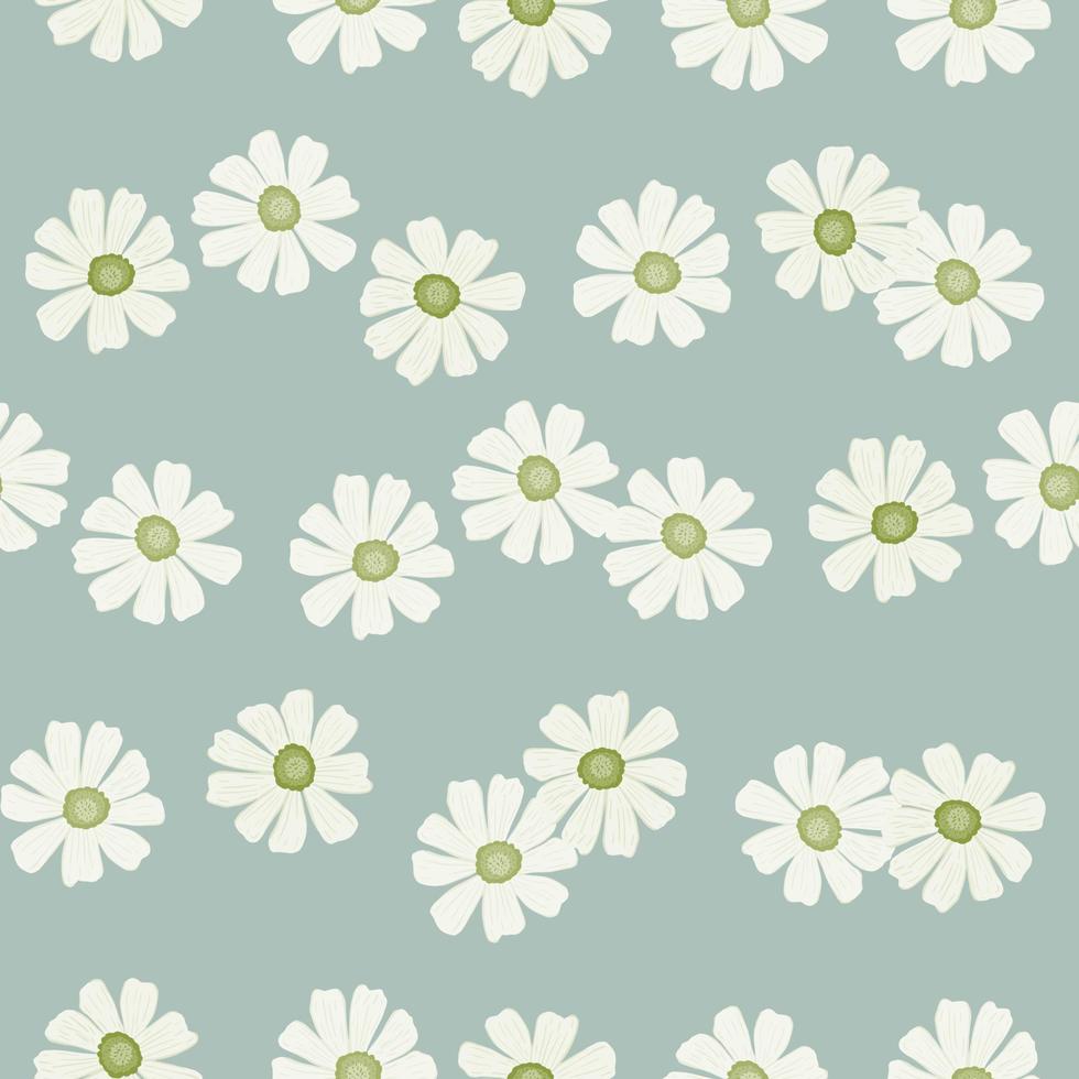 Chamomile pattern seamless in freehand style. Spring flowers on colorful background. Vector illustration for textile.