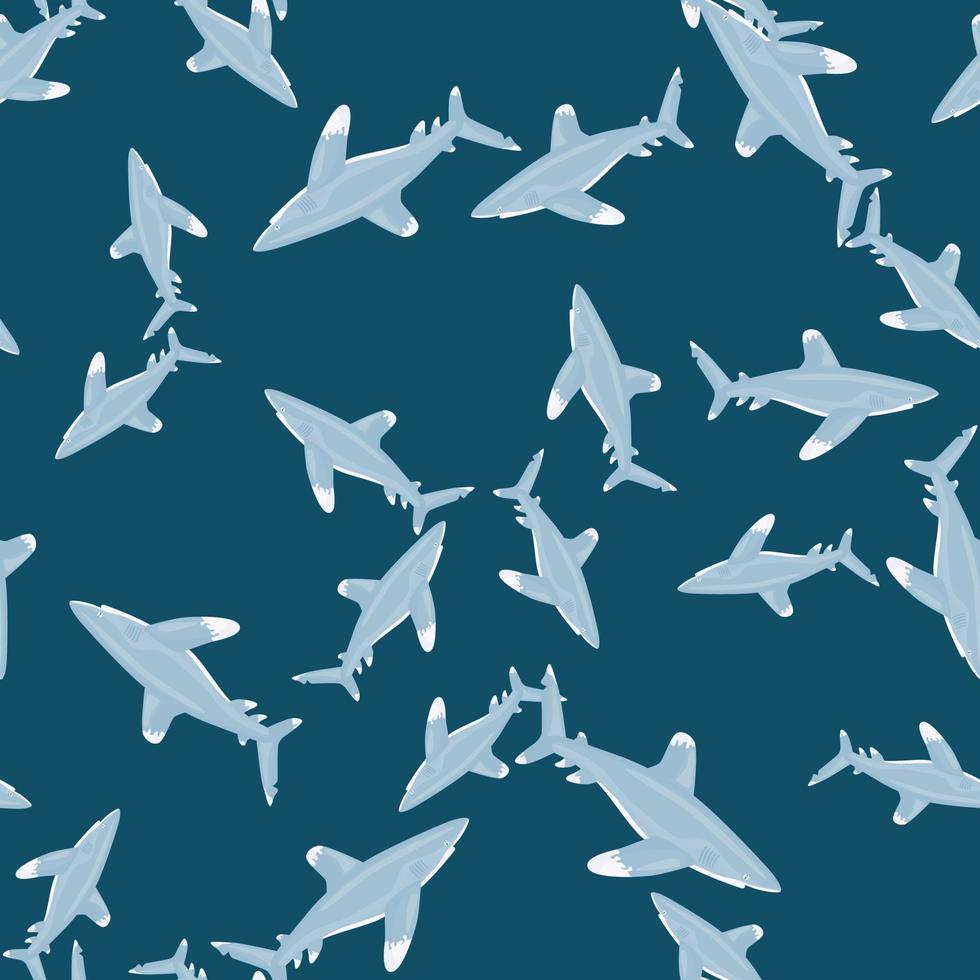 Oceanic whitetip shark seamless pattern in scandinavian style. Marine animals background. Vector illustration for children funny textile.