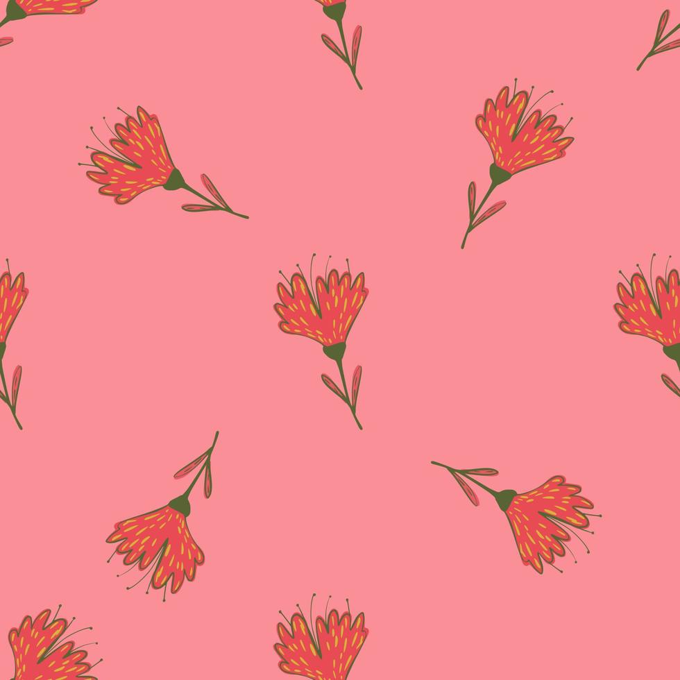 patrón aleatorio sin costuras en estilo minimalista con flores rojas sobre fondo rosa. vector