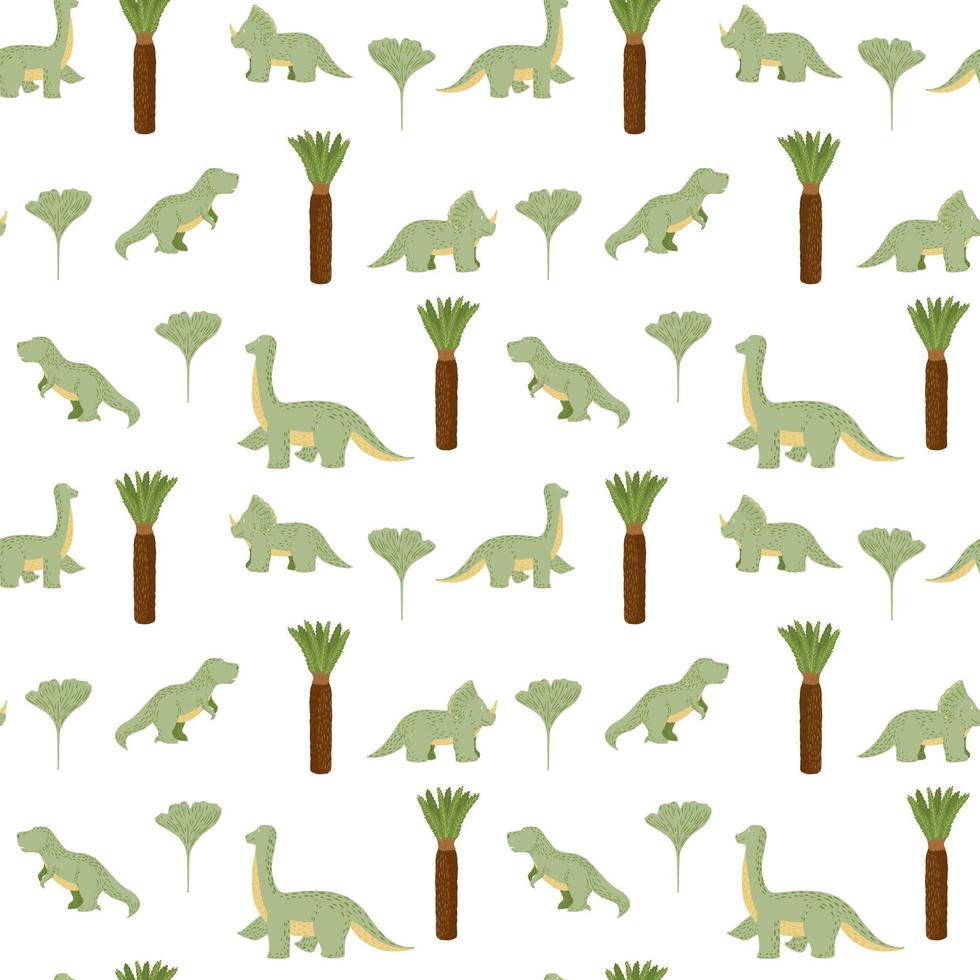 Dinosaur seamless pattern on white background. Cute texture characters dino for fabric. vector