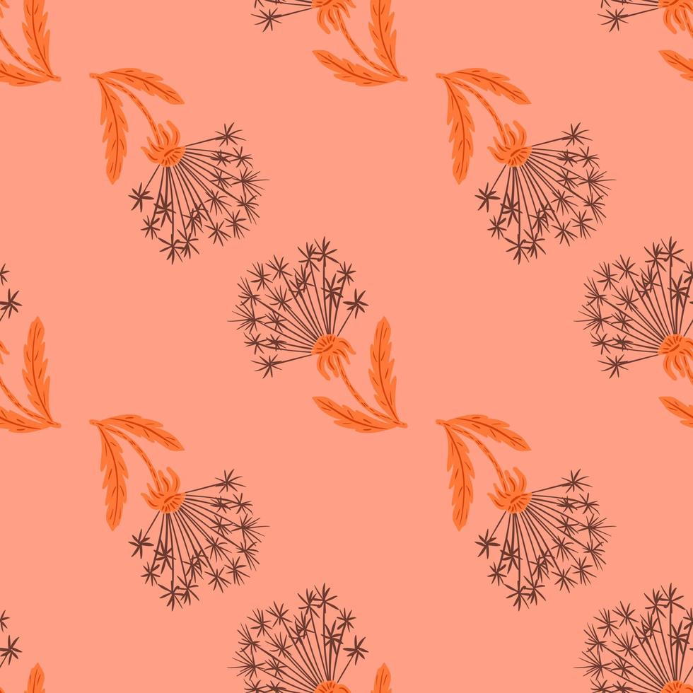 Natural seamless pattern with hand drawn dandelion flowers silhouettes print. Pink background. vector