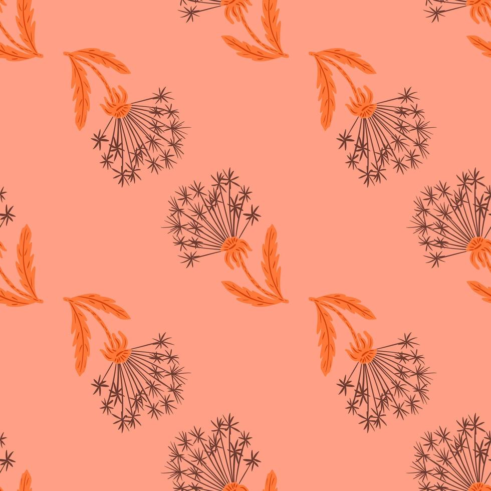 Natural seamless pattern with hand drawn dandelion flowers silhouettes print. Pink background. vector