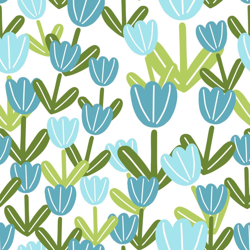 Botanic seamless pattern with random blue doodle tulip flowers elements shapes. Isolated print. vector