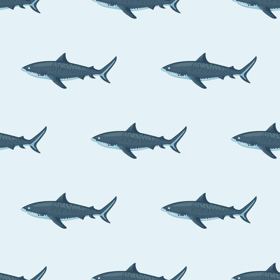 Seamless pattern Tiger shark light background. Green textured of marine fish for any purpose. vector