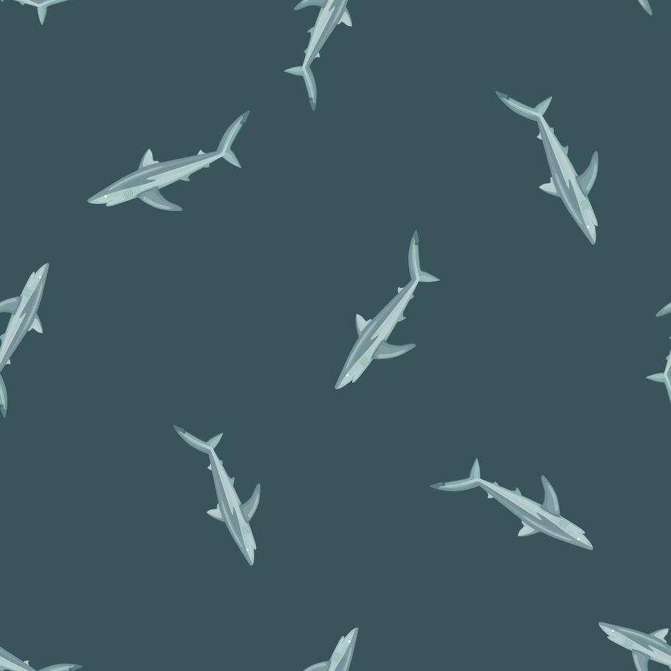 Seamless pattern Blue shark on teal background. Texture of marine fish for any purpose. vector