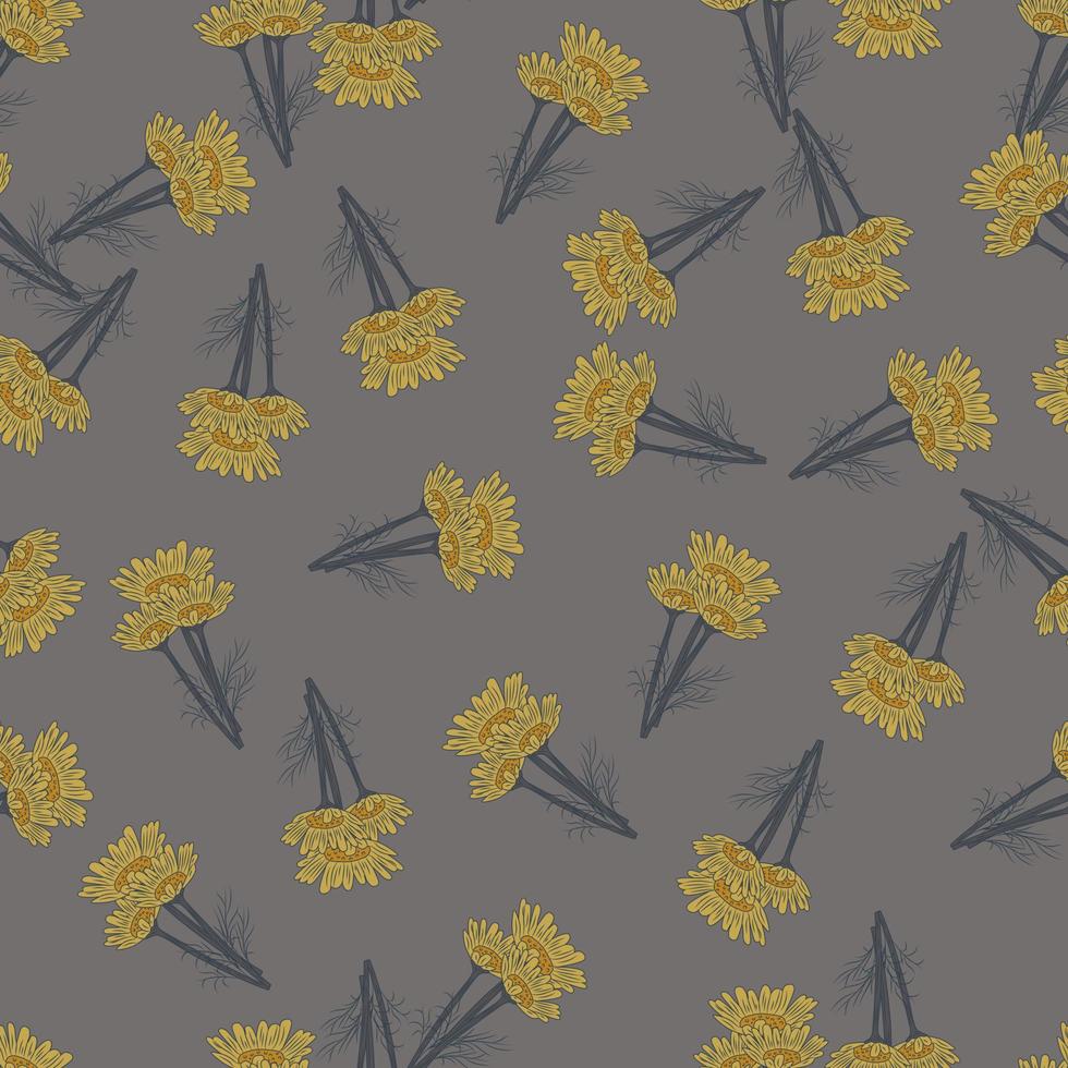Seamless pattern chamomile on dark gray background. Beautiful ornament summer flowers. vector