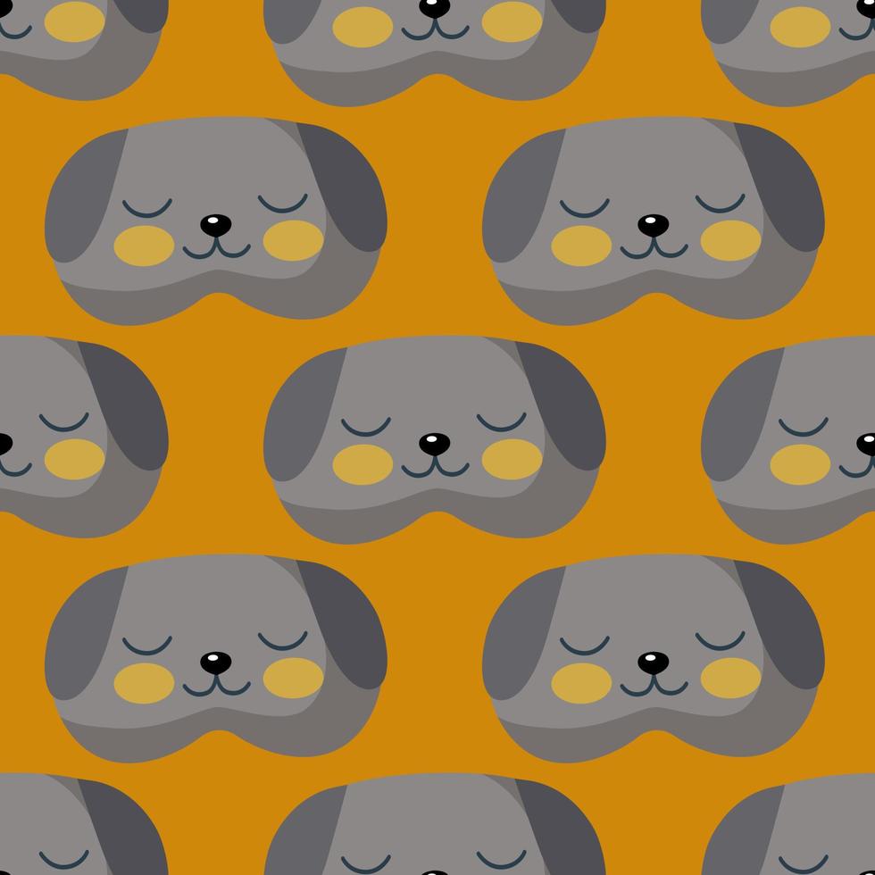 Dog head gray color geometric seamless pattern on dark yellow background. Children graphic design element for different purposes. vector