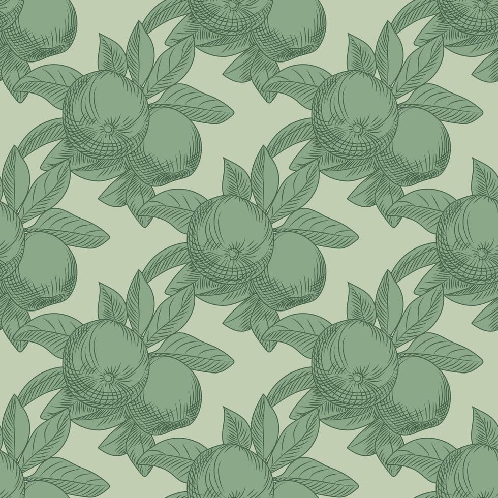 Apples seamless pattern on green background. Vintage botanical wallpaper. vector