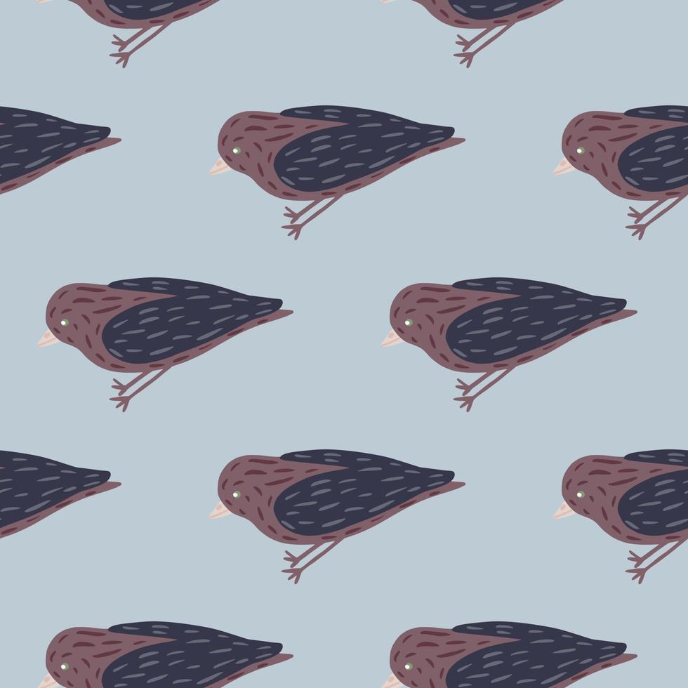 Pastel palette seamless pattern with doodle cartoon bird elements. Blue background. vector