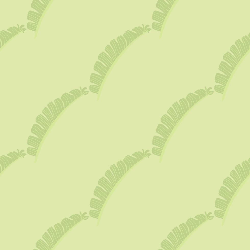 Flora tropical seamless pattern with diagonal fern leaves ornament. Light green pale palette. Simple design. vector