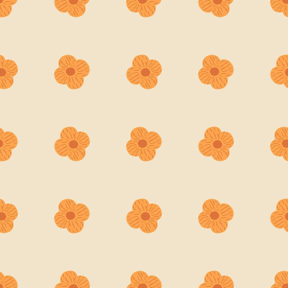 Minimalistic style seamless pattern with orange simple flower shapes. Grey light background. Nature print. vector