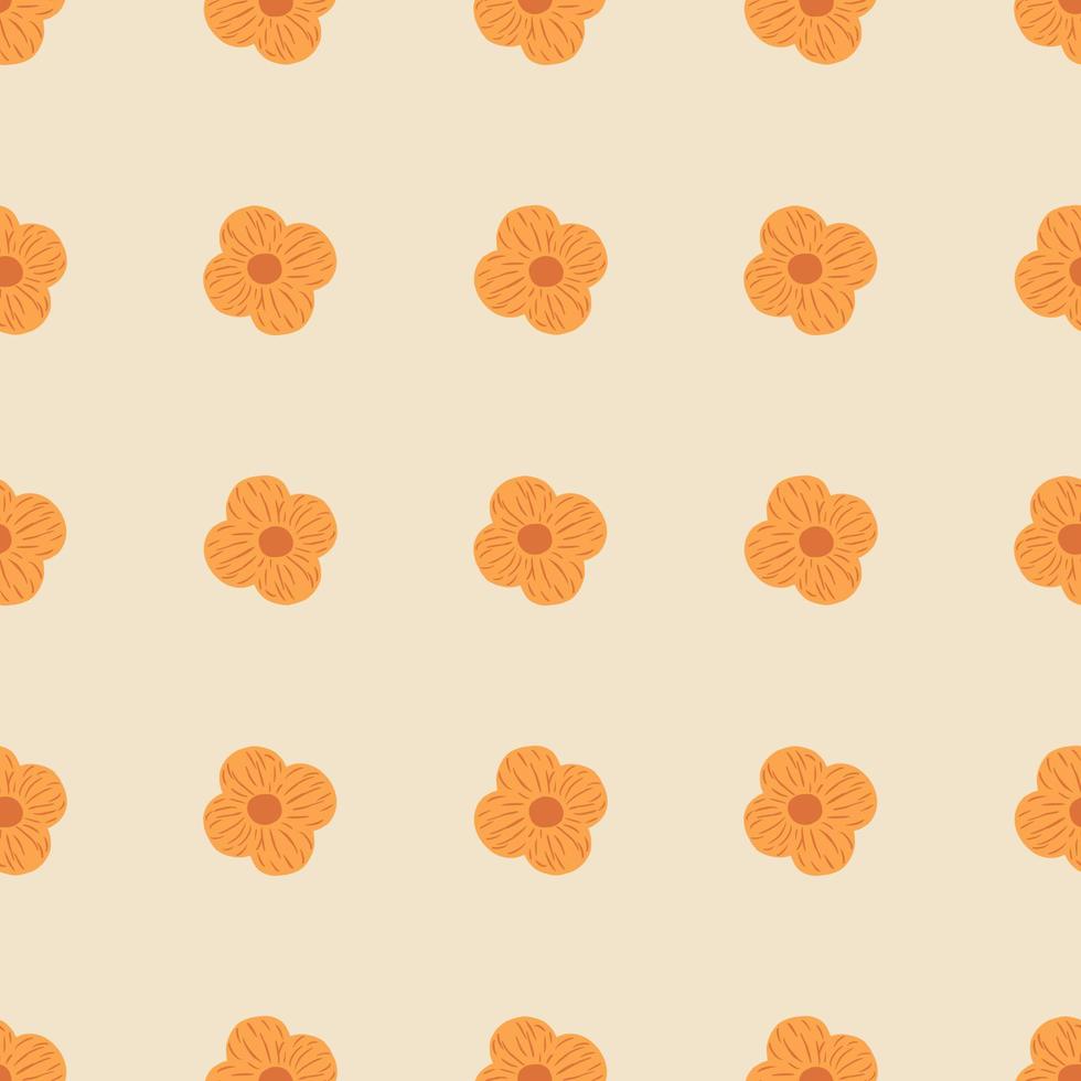 Minimalistic style seamless pattern with orange simple flower shapes. Grey light background. Nature print. vector