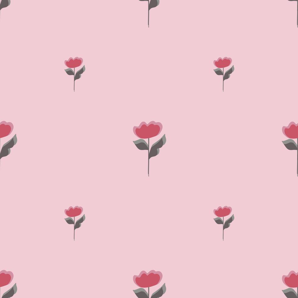 Cute floral seamless pattern with flowers pink bright elements. Pastel pink background. Minimalism print. vector