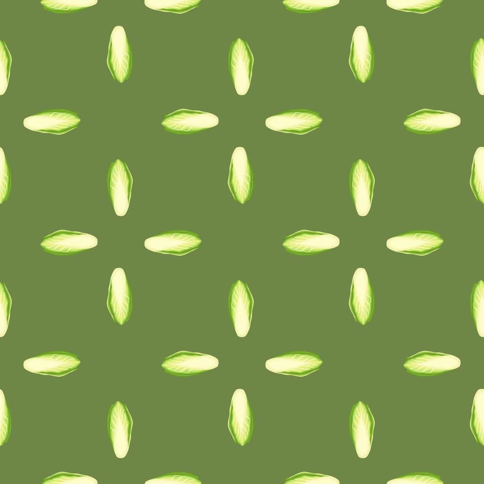 Seamless pattern Chicory cabbage on green background. Simple ornament with lettuce. vector