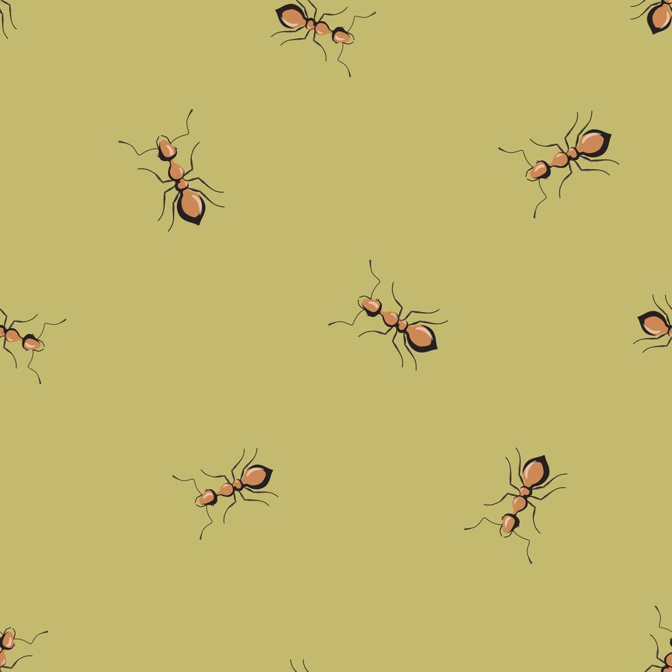 hormigas de colonia de patrones sin fisuras sobre fondo verde pastel. plantilla de insectos vectoriales en estilo plano para cualquier propósito. textura de animales modernos. vector