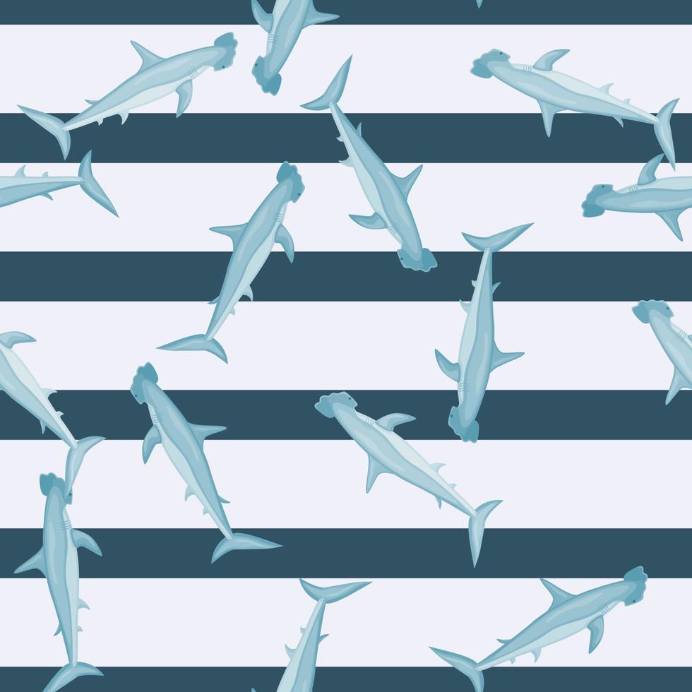 Hammerhead shark seamless pattern in scandinavian style. Marine animals background. Vector illustration for children funny textile.