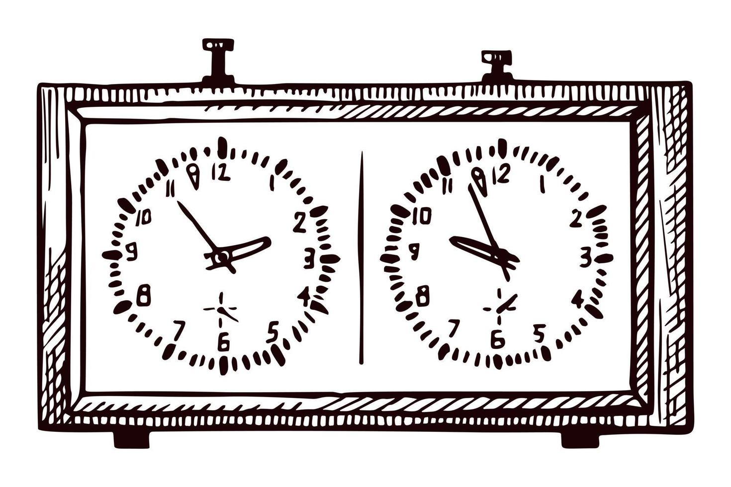 Chess clock sketch isolated. Retro element for intellectual game in hand drawn style. vector