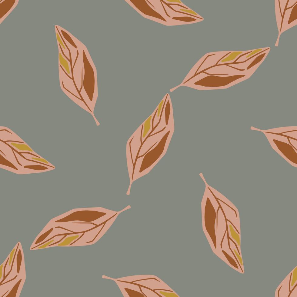 Pale seamless pattern with falling foliage ornament. Autumn beige random print on grey background. vector
