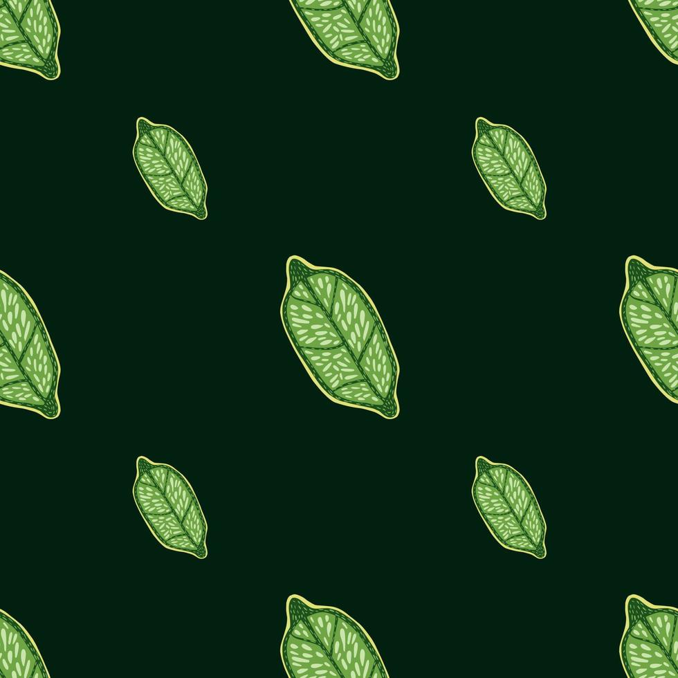 patrón de garabato minimalista sin costuras con adorno de limón de vitamina verde. fondo negro. vector