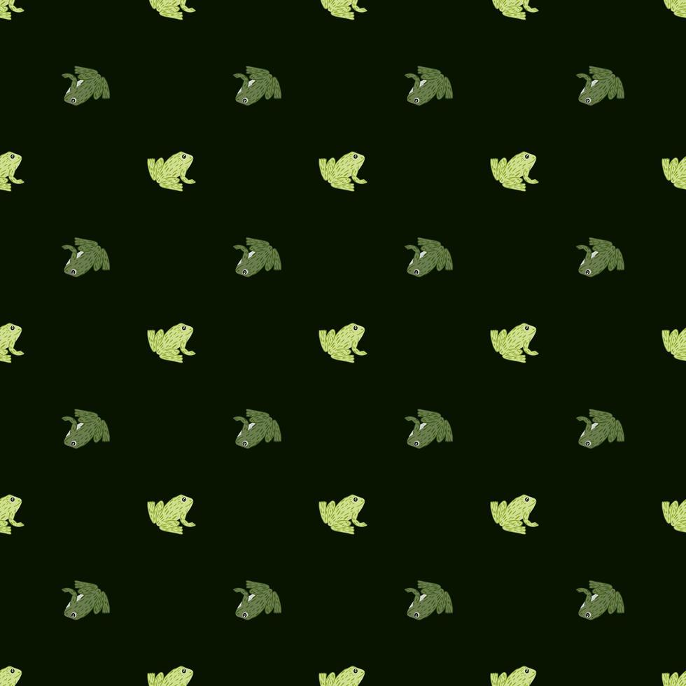 Exotic marine animal seamless pattern with simple green toad ornament. Black background. Contrast backdrop. vector