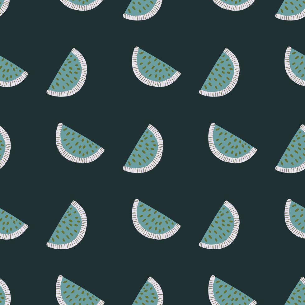 Contrast seamless pattern with doodle blue citruc slice ornament. Black background. Organic print. vector