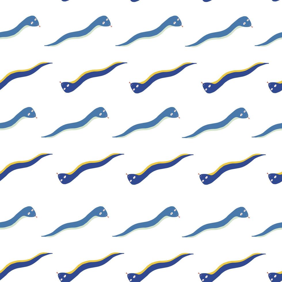 Fauna decorative seamless pattern with blue funny worms shapes. Isolated artwork. White background. vector