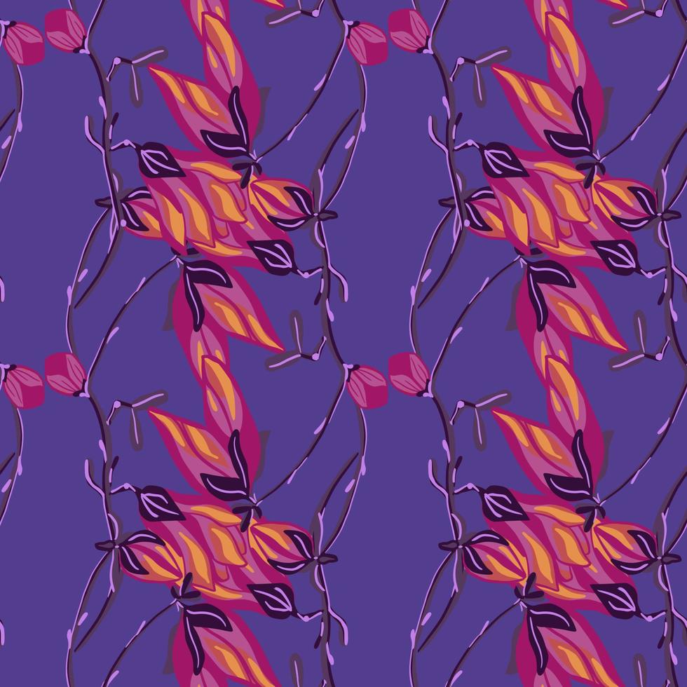 Seamless pattern Magnolias on purple background. Beautiful ornament with bright red flowers. vector