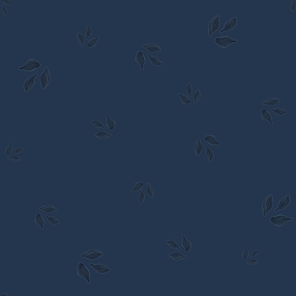 Seamless pattern cardamom on dark blue background. Cute plant sketch ornament. Random texture template for fabric. vector