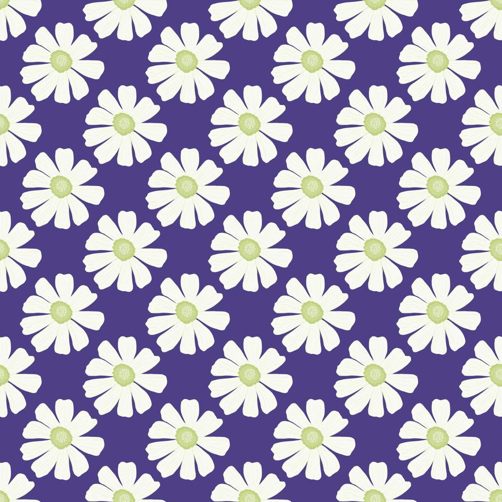 Chamomile pattern seamless in freehand style. Spring flowers on colorful background. Vector illustration for textile.