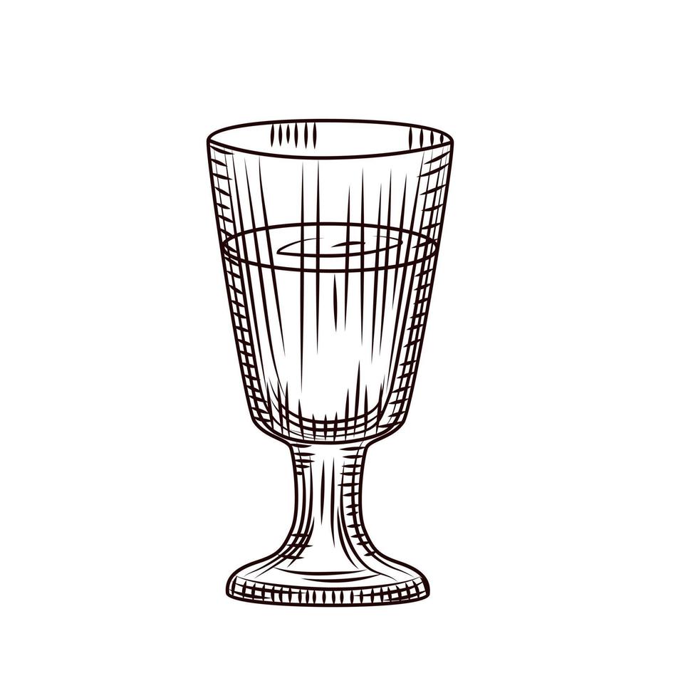 Vodka stem shot glass isolated on white background. Full alcohol shot glass of alcohol. vector