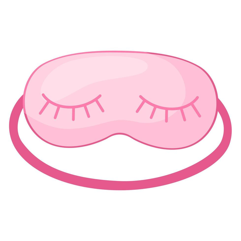 Sleep mask pink with eyelashes on white background. Face mask for sleeping human isolated in flat style vector