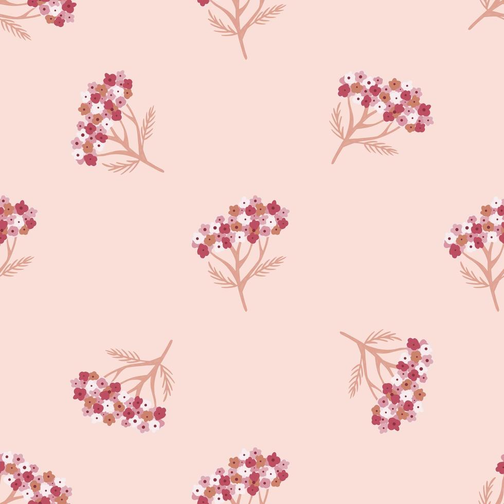 Seamless pattern in minimalistic tones with doodle yarrow ornament in pink tones. vector