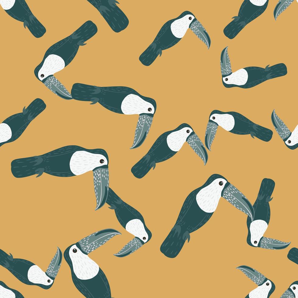 Random seamless pattern with hand drawn pastel blue toucan ornament. Beige background. Simple design. vector