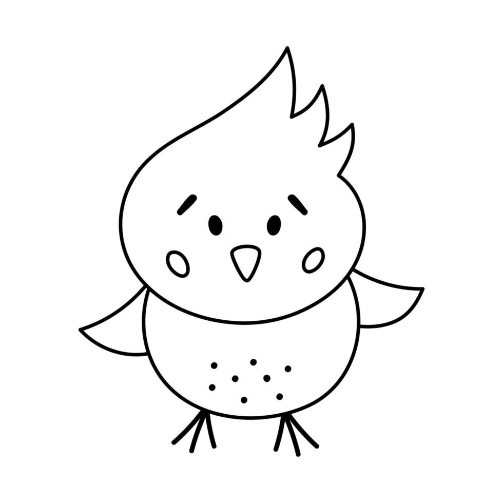 icono de pollito divertido en blanco y negro vectorial. esbozar primavera, pascua o granja pajarito ilustración o página para colorear. lindo pollo aislado sobre fondo blanco. vector