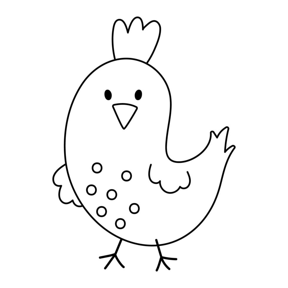 icono de pájaro blanco y negro vectorial aislado en fondo blanco. esbozar el símbolo tradicional de primavera y el elemento de diseño. lindo animal con mechón ilustración para niños vector