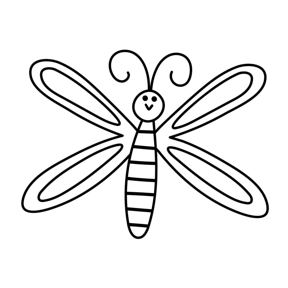 Vector black and white dragonfly icon. Outline funny woodland, forest ...