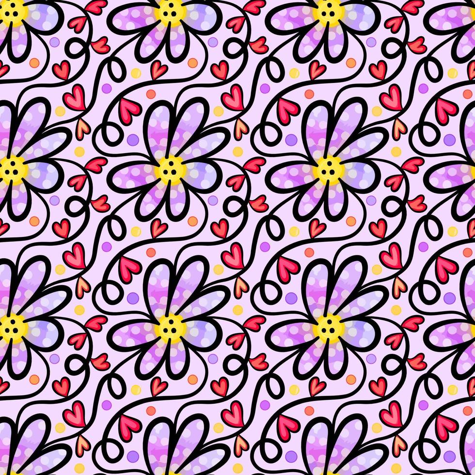Lilac Floral Hearts Watercolor Daisy Pattern vector