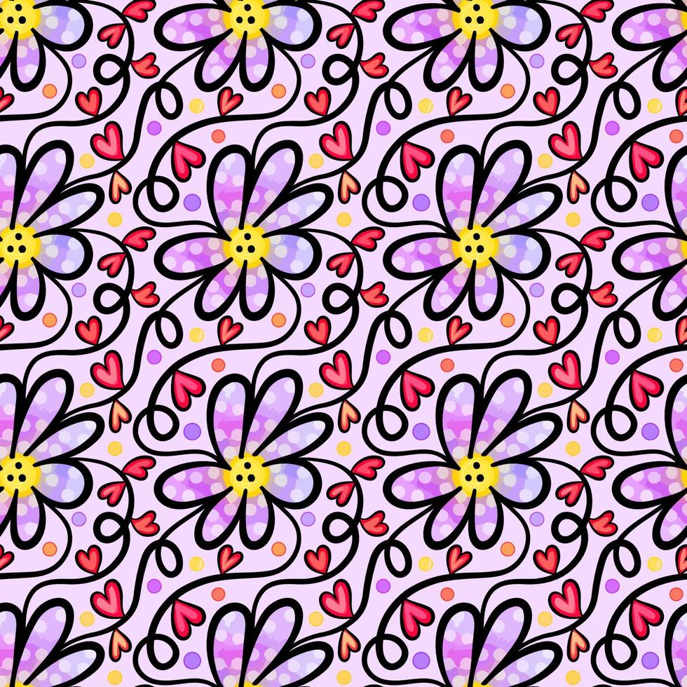 lila floral corazones acuarela margarita patrón vector