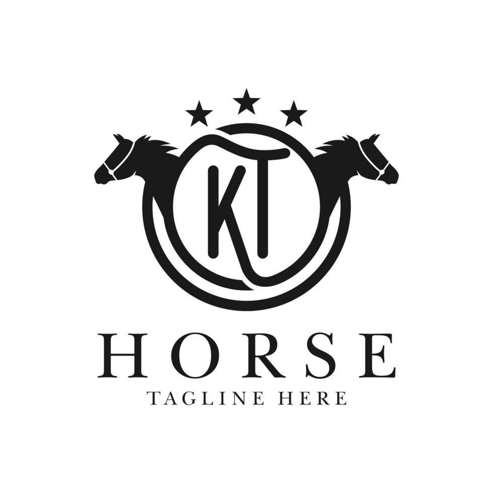 horse farm illustration logo with letters KT vector