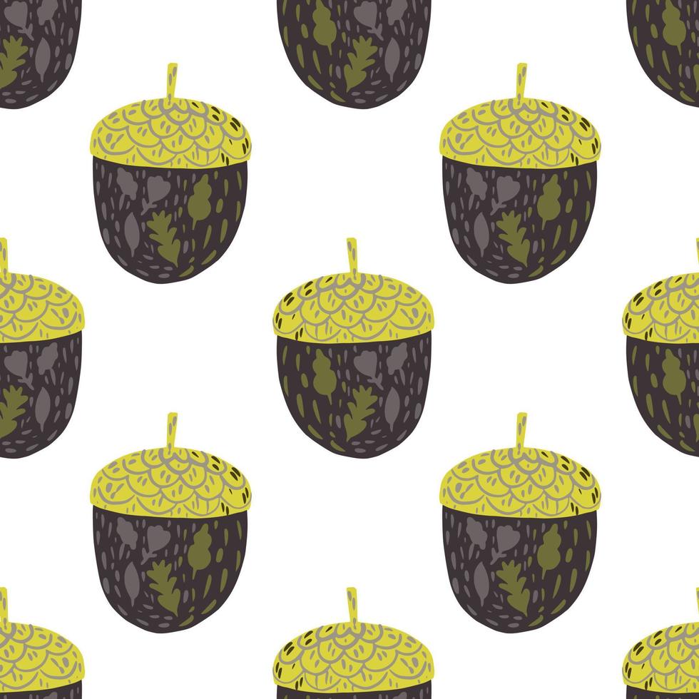 Isolated seamless pattern with yellow and brown colored chestnut shapes. White background. vector