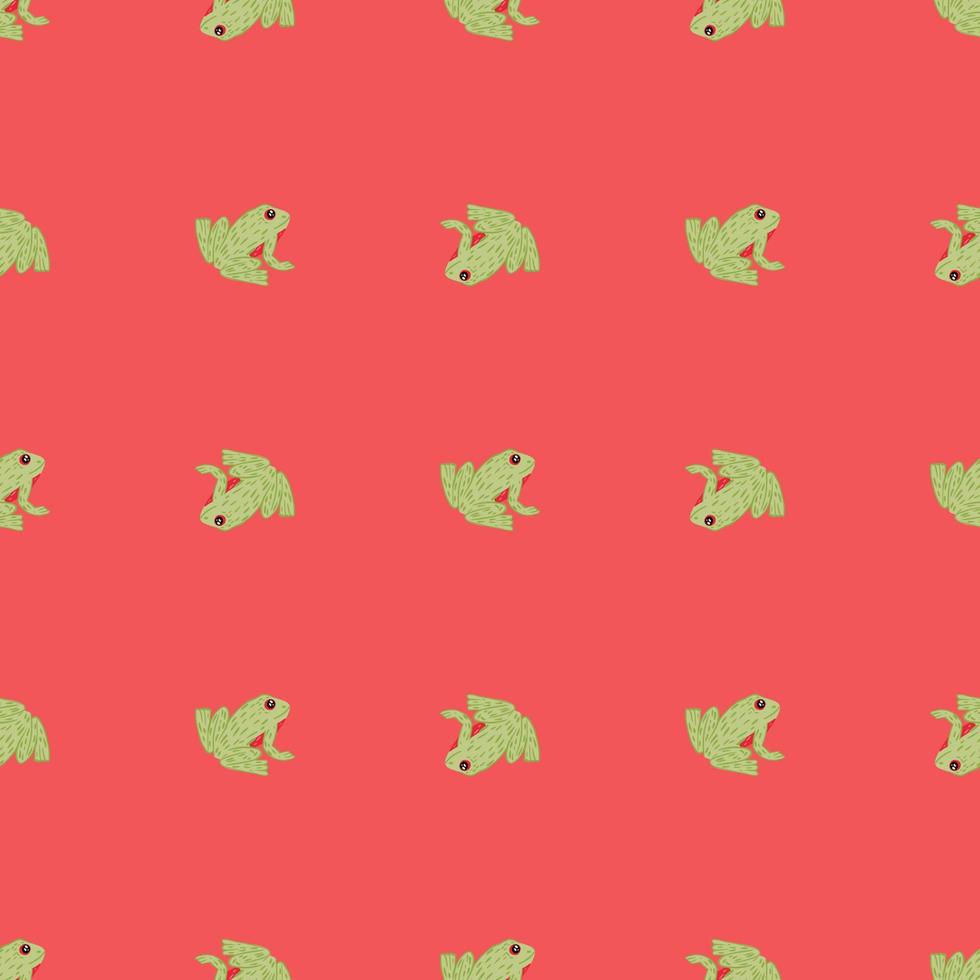 Funny seamless baby pattern with marine green frogs bright print. Pink background. Creative design. vector
