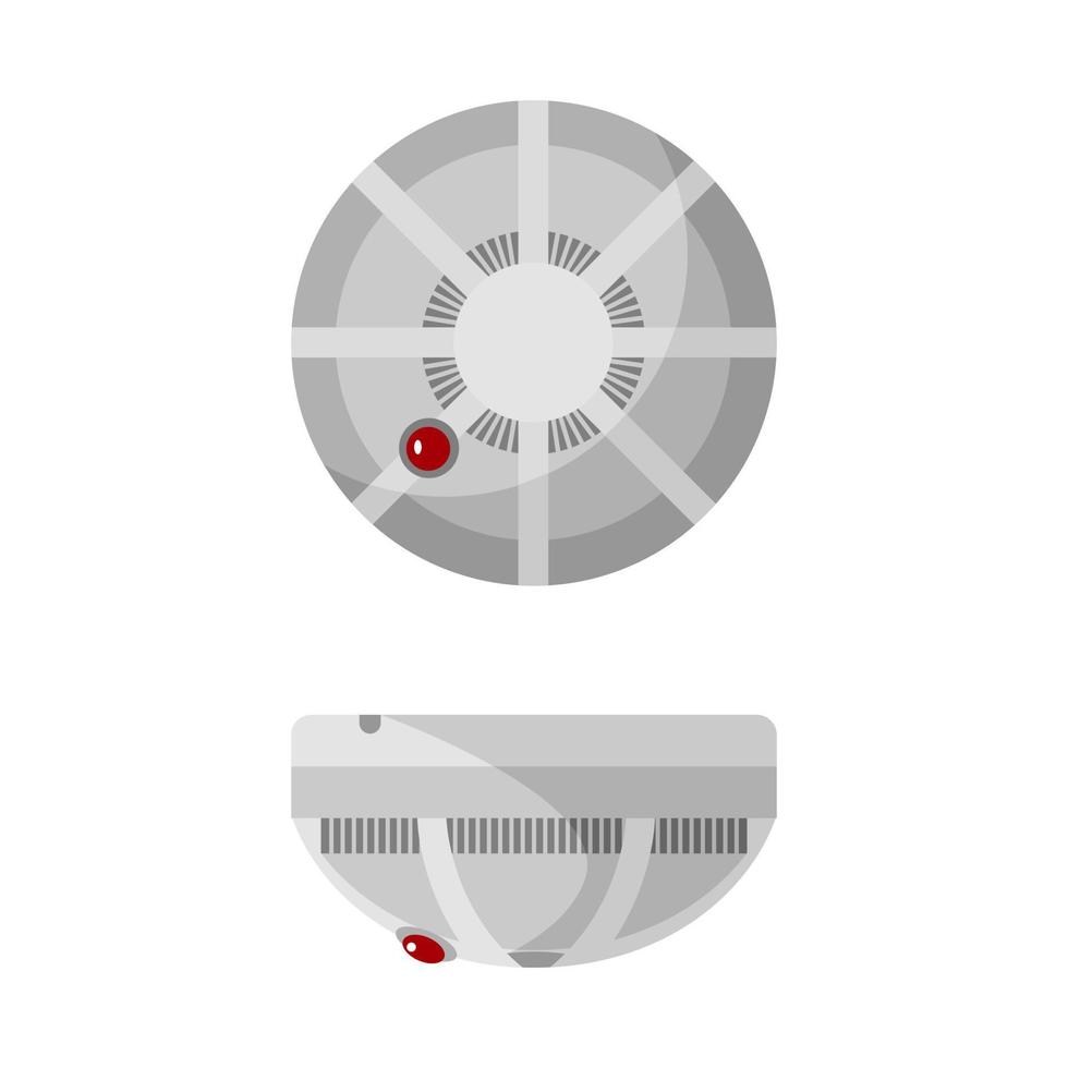 Icon fire prevention smoke detector sensor on white background. Gas sensor gray with red button in flat style. vector