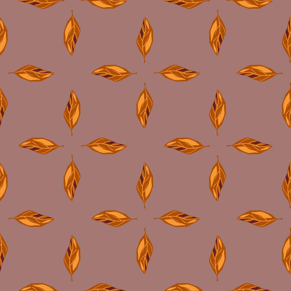 Decorative seamless pattern with orange colored autumn foliage leaf print. Dark pink background. vector