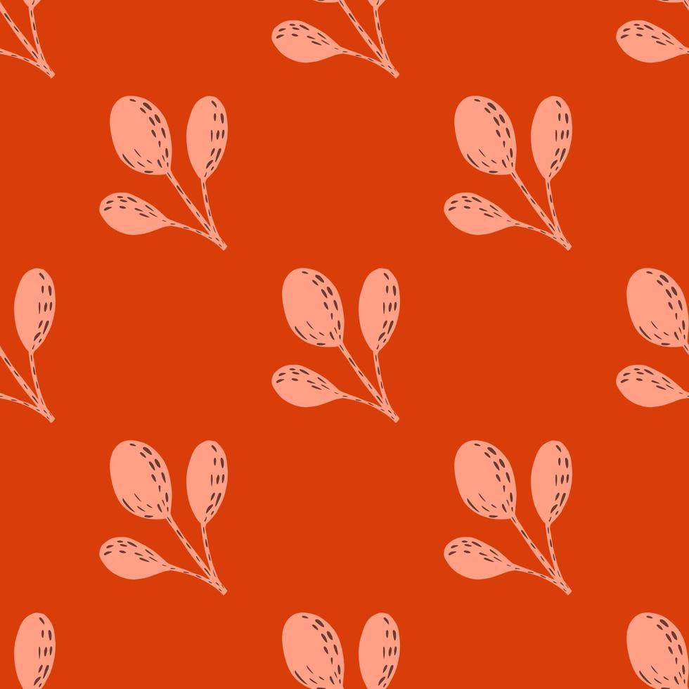 Pink hand drawn branches ornament seamless botanic pattern. Floral print with bright red background. vector