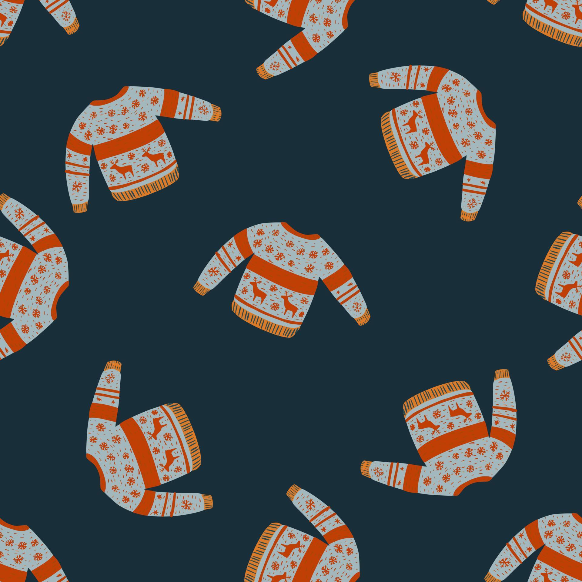 Sweater with christmas ornament seamless doodle patterm. Dark turquoise