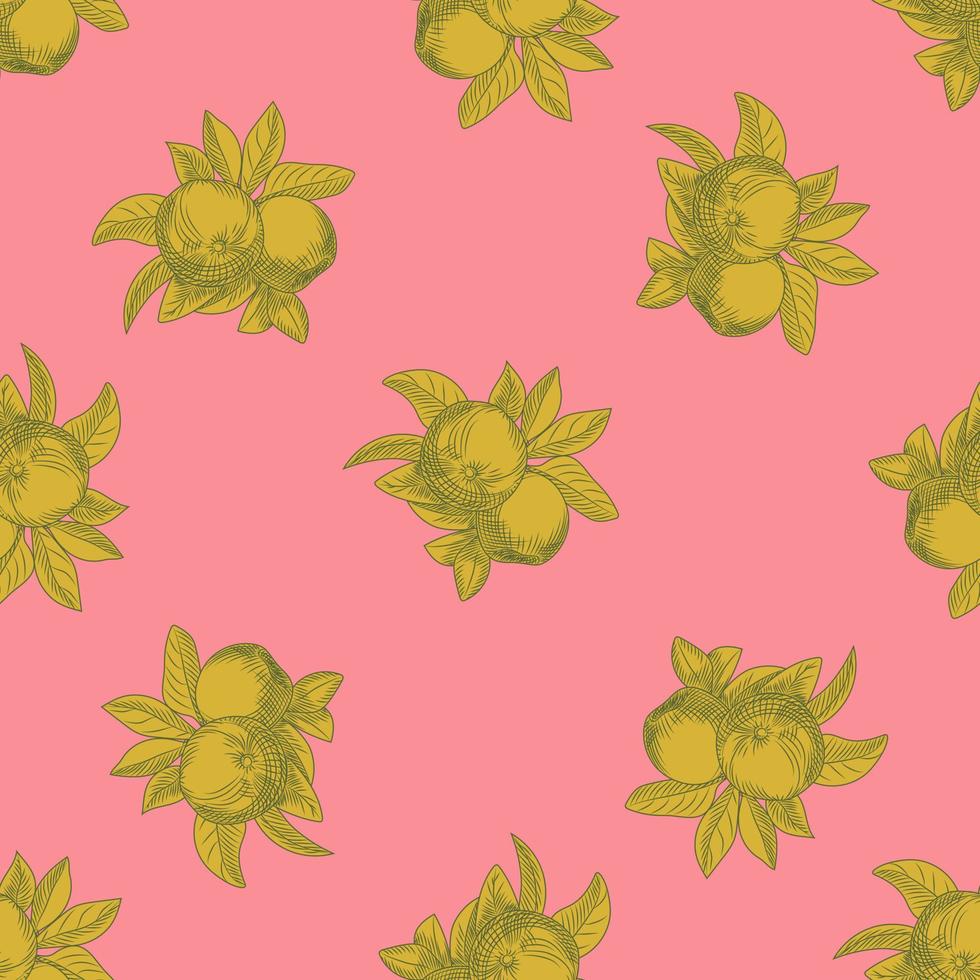 Apples seamless pattern on pink background. Vintage botanical wallpaper. vector